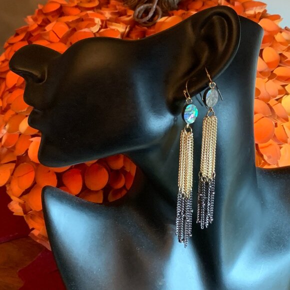 Earrings: Long Multichain and Abalone Shell - Picture 1 of 5